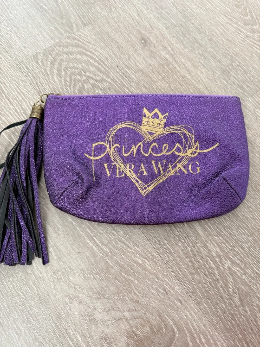 Vera Wang Purple Wristlet Pouch with Gold Princess Logo